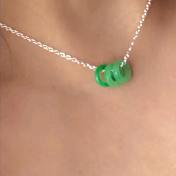 SILVER DAINTY IMPERIAL JADE RING CHARMS NECKLACE - Picture 2 of 8